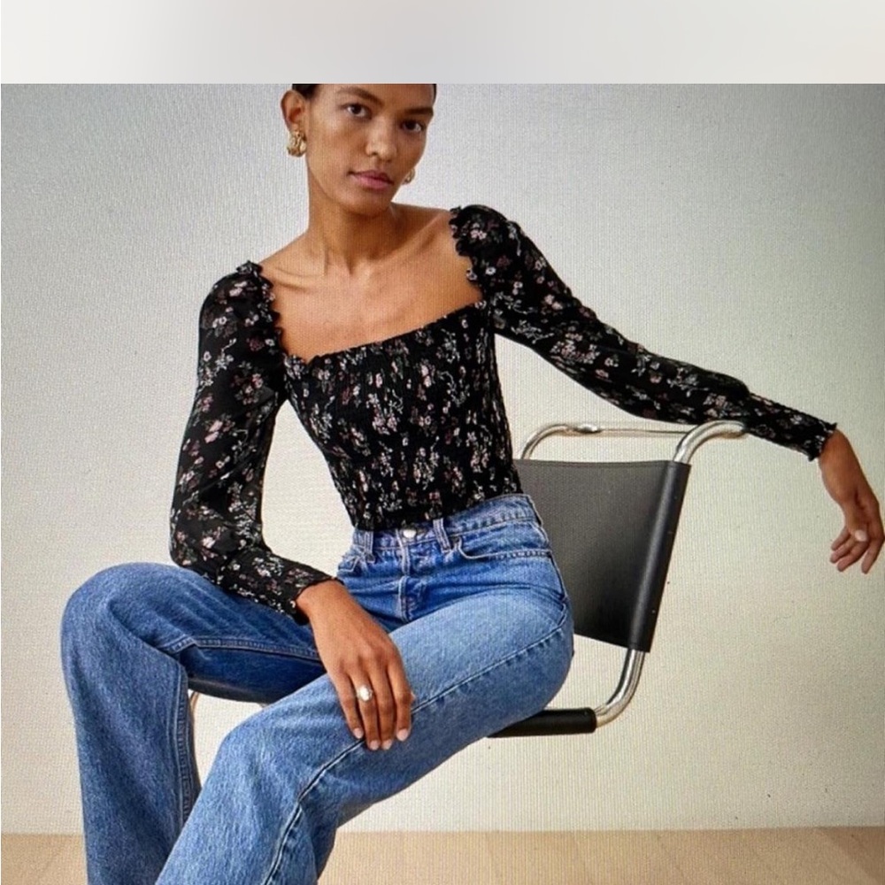 Floral Black Long Sleeve Top reformation